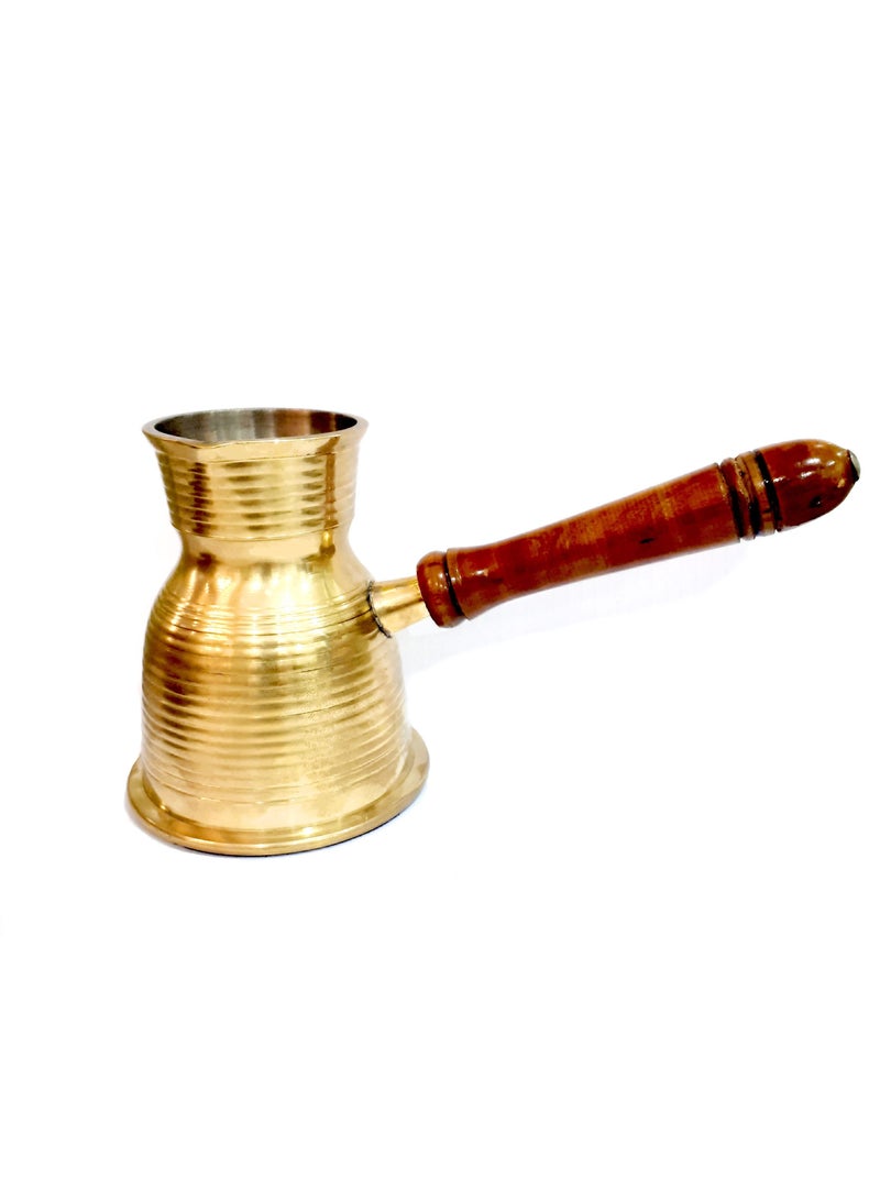 Brass Turkish Coffee Pot Stovetop Coffee Maker with Removable Wooden Handle size 12cm
