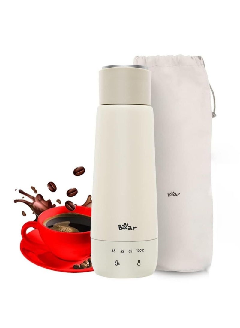 Bear 300ml 4-Temperature Electric Kettle 3-in-1 Travel Electric Kettle Double Layer 304 Stainless Steel Liner Portable Small Quick Heating Insulation Bottle for Travel with Storage Bag