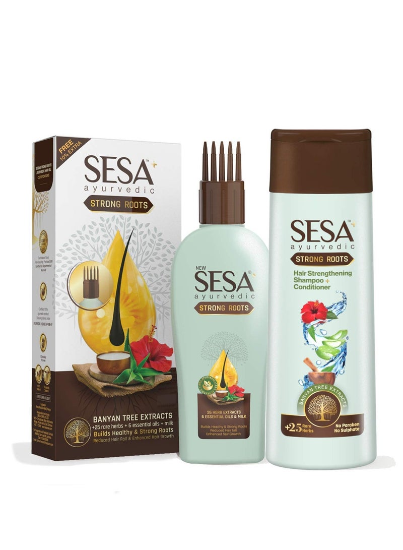 Sesa Ayurvedic Strong Roots Hair Care Combo Hair Oil 100ml Shampoo and Conditoner 200ml