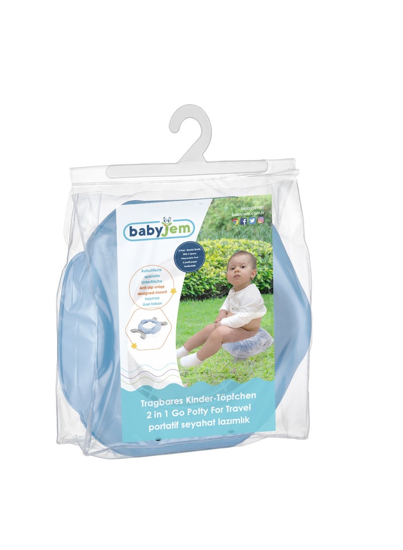 Babyjem Portable Baby Potty Seat, 1+ Year, Blue - Easy-Opening, Non-Slip Feet, Super Absorbent, Disposable Bags, Hygienic Area - Padded Bag & Double-Stage Opening Feet