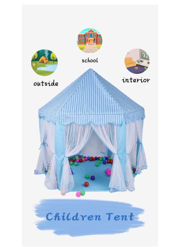 Blue polygon children's tent girls princess castle, suitable for 3-7 years old children's toys and birthday gifts (diameter 140cm height 135cm)
