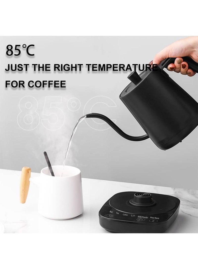 Electric Gooseneck Kettle, 0.9L Stainless Steel Pour Jug with Variable Temperature Control, 1000W Rapid Heat Coffee Maker with Touch Button, Smart Auto Shutoff (Matte Black)