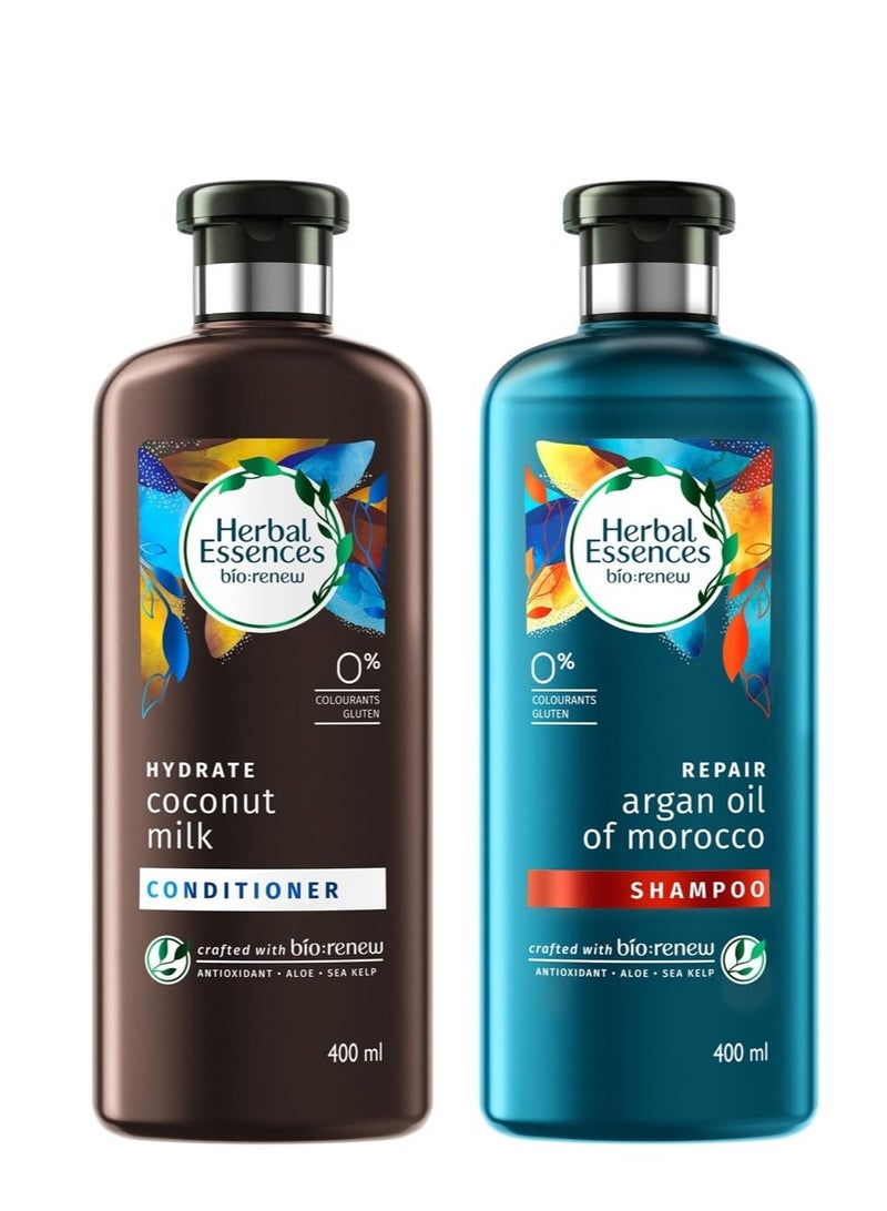 Herbal Essences bio renew Coconut Milk CONDITIONER 400ml AND Herbal Essences bio renew Argan Oil of Morocco SHAMPOO 400ml