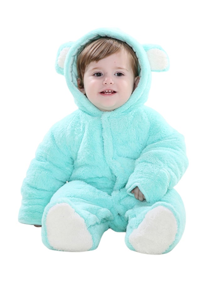 Hooded Cartoon Baby Romper Light Green