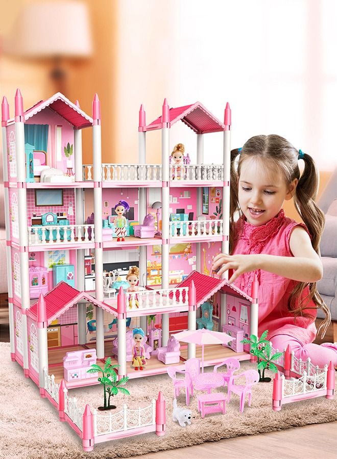 Doll House ，3 Story 9 Rooms Villa House，DIY Building Playset, Decorating Dollhouse Accessories and Furniture,Gift for kids