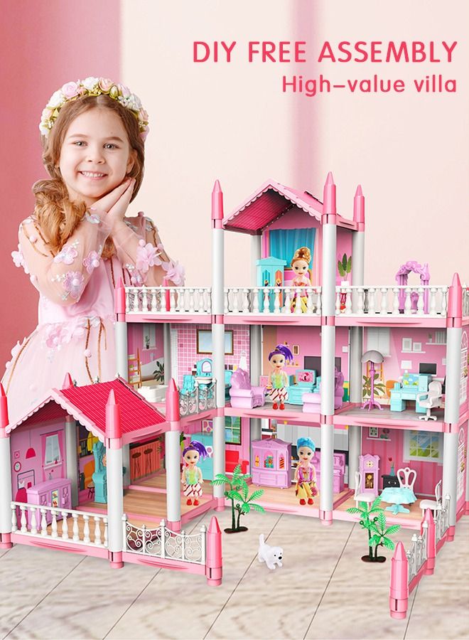 Doll House ，3 Story 9 Rooms Villa House，DIY Building Playset, Decorating Dollhouse Accessories and Furniture,Gift for kids