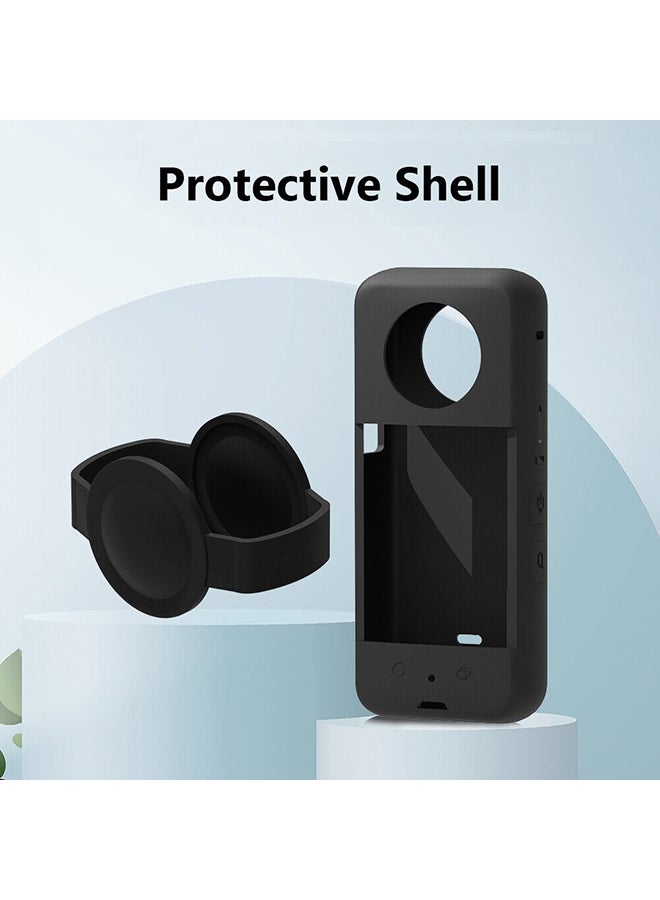 Action Camera Accessories Kit for Insta360 ONE X3 Silicone Protective Case & lens Caps + Housing Frame with 1/4