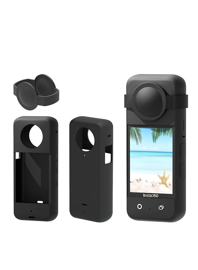 Action Camera Accessories Kit for Insta360 ONE X3 Silicone Protective Case & lens Caps + Housing Frame with 1/4