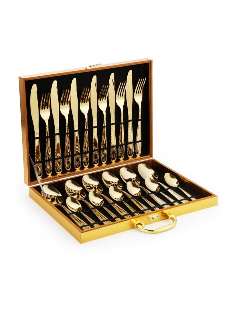 24-Piece Stainless Steel Cutlery Set Gold