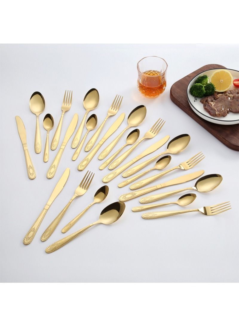 24-Piece Stainless Steel Cutlery Set Gold