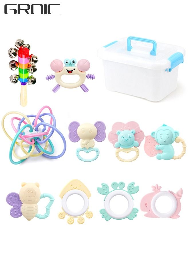11-Piece Baby Teethers Toys Grabs Manhattan Winkel Rattle Sensory Educational Tools Gifts Sets for Newborns Infants