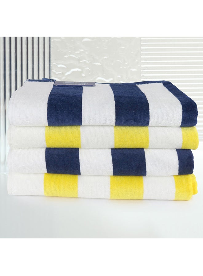 4 Piece Bathroom Towel Set TREND 450 GSM 100% Cotton Velour 4 Bath Towel 70x140 cm Blue & yellow Color Modern Stripe Design Luxury Touch Extra Absorbent