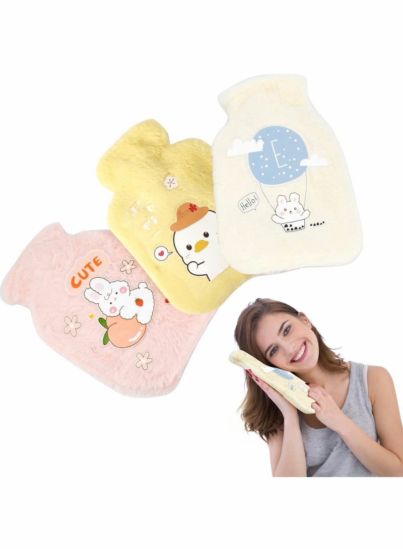 3Pack Mini Hot Water Bags with Soft Cover Cute Plush Bag Bottle for Neck Shoulder Pain Relief and Hand Feet Warmer Menstrual Cramps Compress Cold Therapy