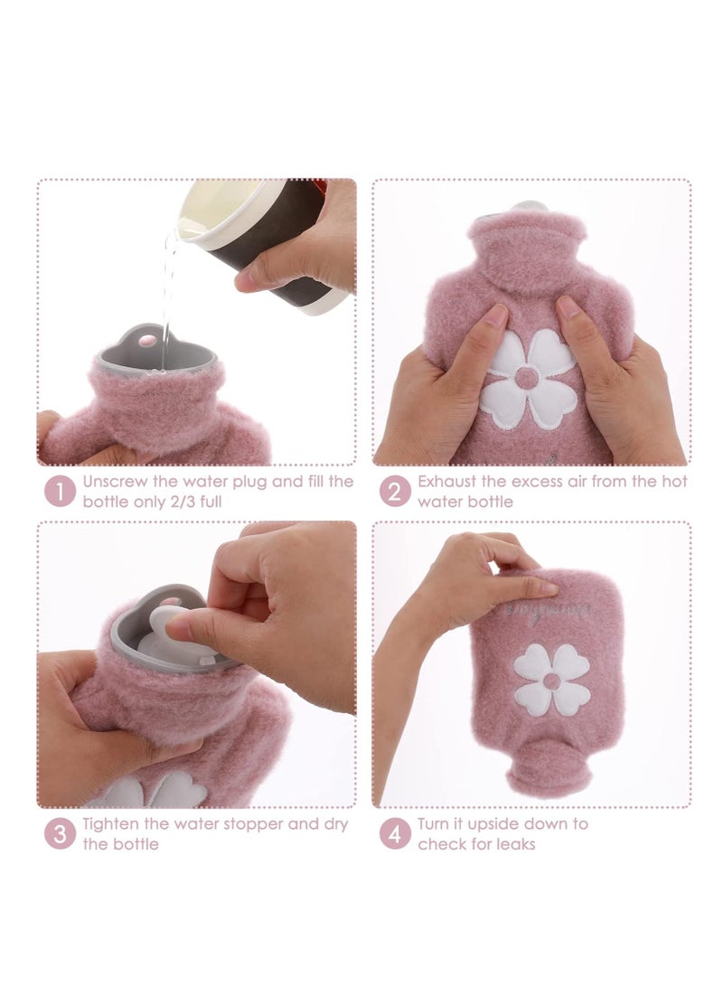 Hot Water Bag, Hot pack for Pain Relief, Hot Water Bottle,Cold and Hot Pack with velvet cover, Hot Water Bottles for Pain and Other Cramps, 500ml Small Hot Water Bottle. (Pink)