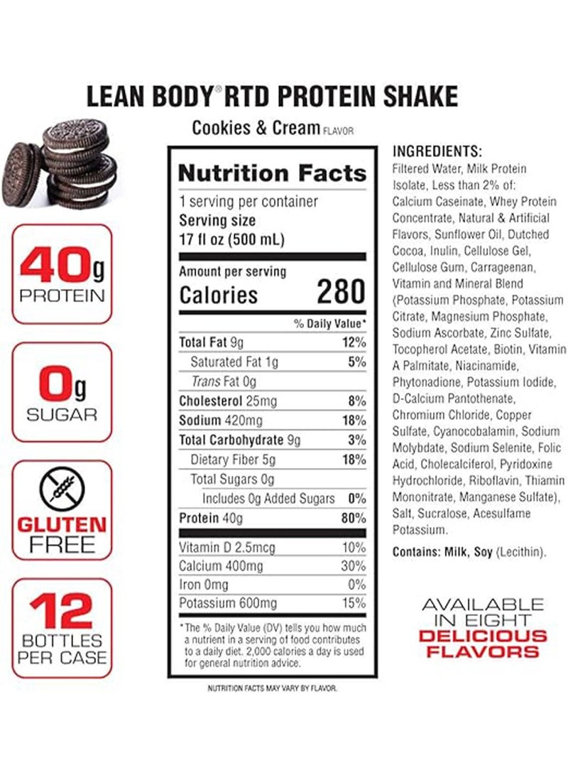 Lean Body Protein Shake Cookies & Cream 500ml Pack Of 12