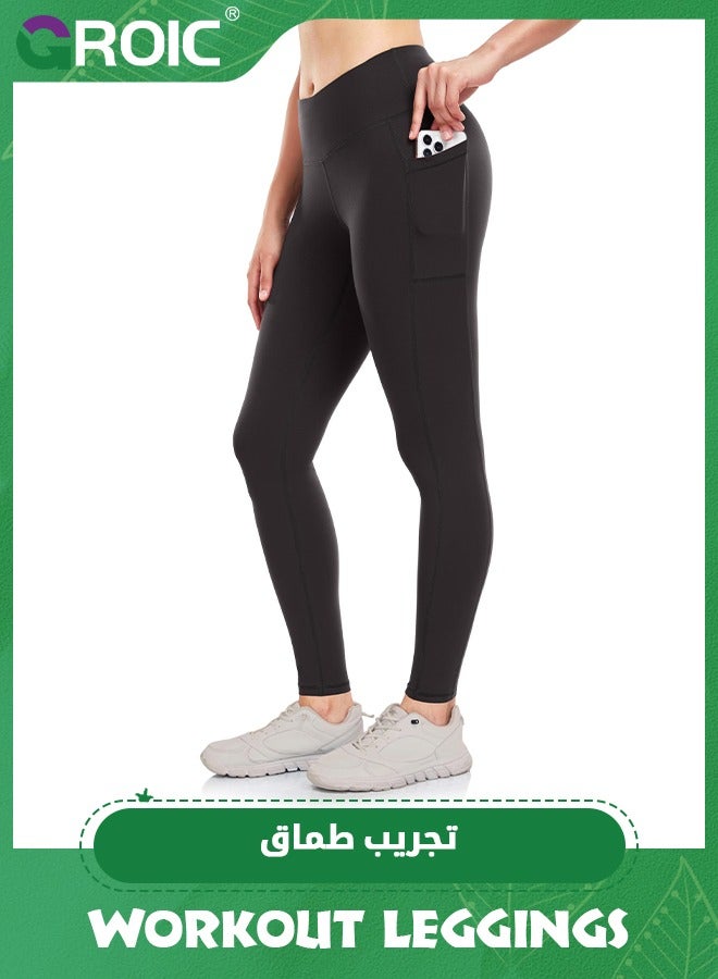 Women's Workout Leggings, Girls Athletic Legging with Pockets for Workout, Dance, Running, Yoga, Active Tights with Pockets, Soft High Waisted Tummy Control Running Yoga Pants