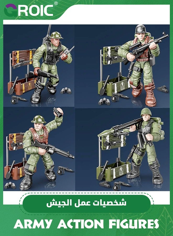 Army Men Set Military Action Figures Mini Soldier Model Toys,Team Toy Soldiers Action Figures Playset with Military Accessories for Kids,Soldier Building Block Toy