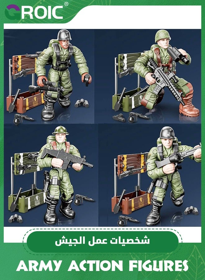 Army Men Set Military Action Figures Mini Soldier Model Toys,Team Toy Soldiers Action Figures Playset with Military Accessories for Kids,Soldier Building Block Toy