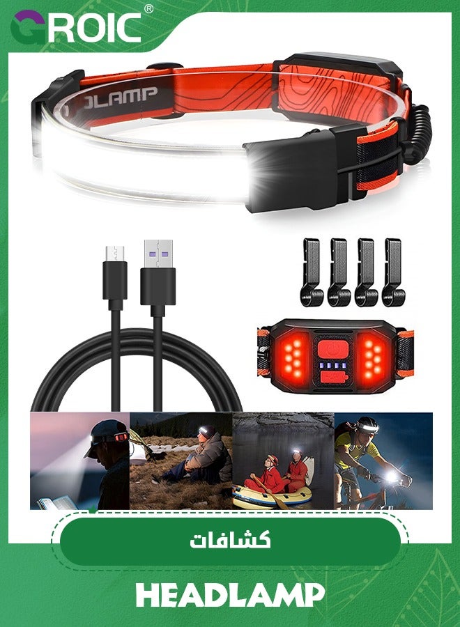 LED Headlamp Flashlight, 1000LM 270°Wide-Beam USB Rechargeable Head Light with Taillight & 4 Clips Waterproof Headlight Headlamps for Running, Cycling and Camping