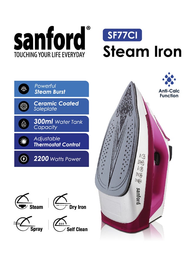 CERAMIC STEAM IRON 300 ml 2200 W SF77CI BS Pink