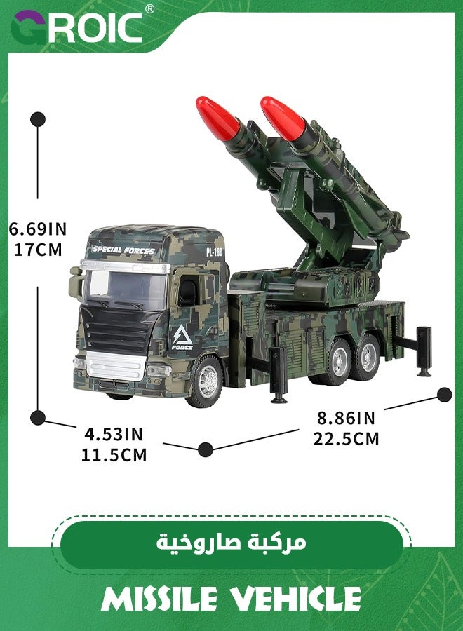 Military Toys for Boys, Army Vehicle Toys with Rotatable Turret, Missile Truck with Light & Sound, Pull Back Army Truck,Simulated Children's Toy Car