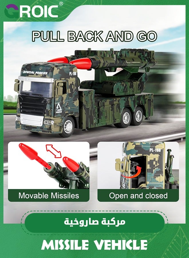 Military Toys for Boys, Army Vehicle Toys with Rotatable Turret, Missile Truck with Light & Sound, Pull Back Army Truck,Simulated Children's Toy Car