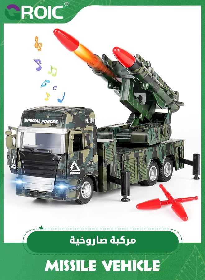 Military Toys for Boys, Army Vehicle Toys with Rotatable Turret, Missile Truck with Light & Sound, Pull Back Army Truck,Simulated Children's Toy Car