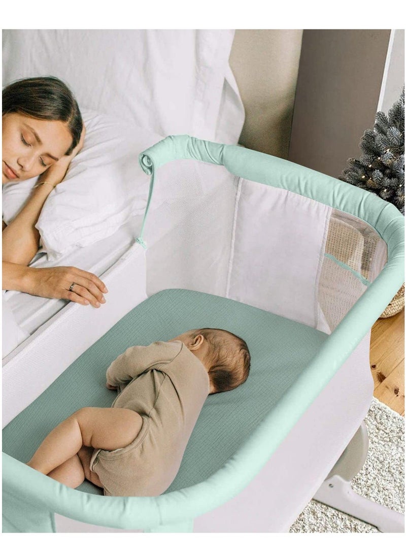2 Pcs Bassinet Sheet for Baby, Cotton Fitted Unisex Mattress Sheets Baby Boy Girl Cradle Moses Basket Oval Rectangle Pad (Green, Pink)