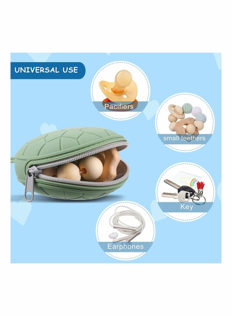 4 Pieces Pacifier Holder Case Set Includes Silicone Cover and Transparent Storage Box Container Pouch Bag, Easy to Clean, Light Pink, Green