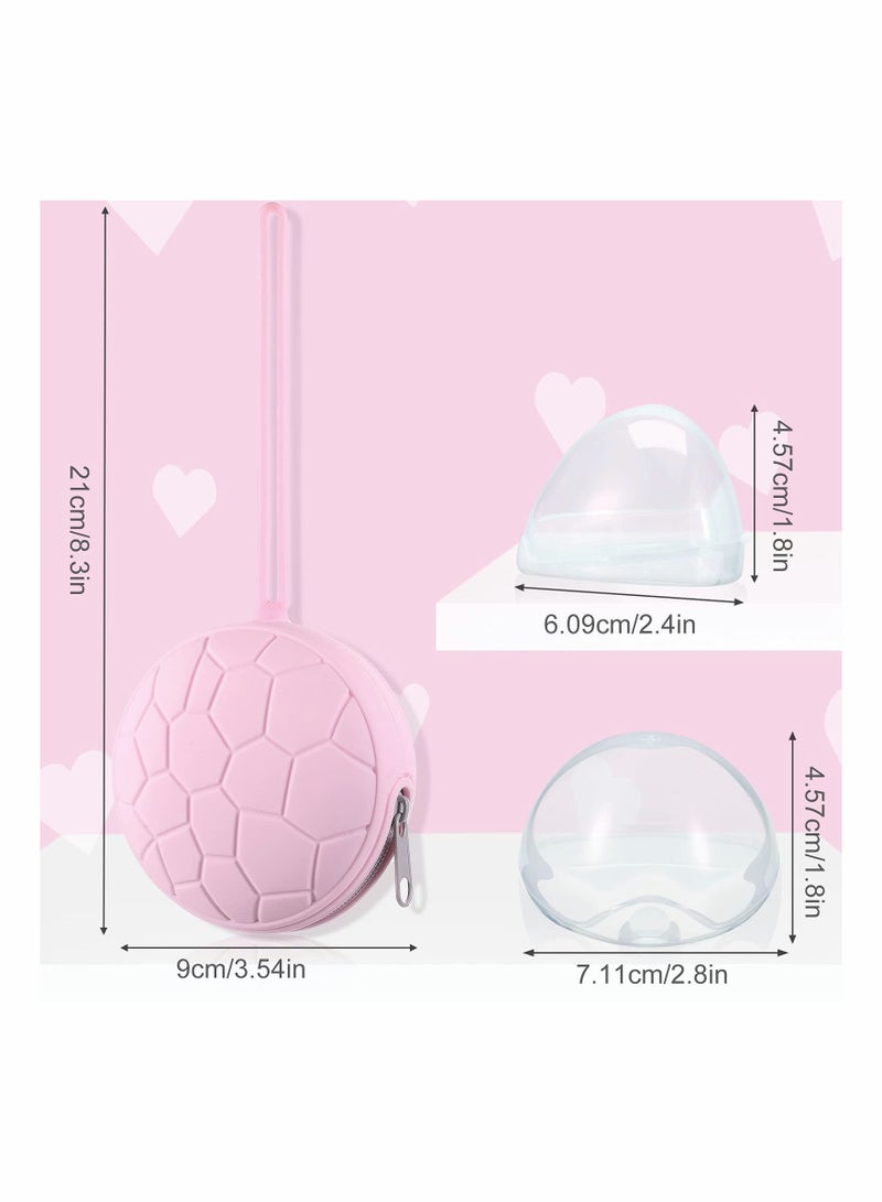 4 Pieces Pacifier Holder Case Set Includes Silicone Cover and Transparent Storage Box Container Pouch Bag, Easy to Clean, Light Pink, Green
