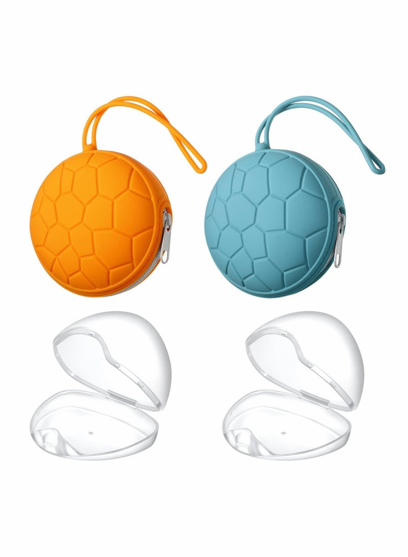 4 Pieces Pacifier Holder Case Set Includes Silicone Cover and Transparent Storage Box Container Pouch Bag, Easy to Clean (Ginger Yellow, Vivid Blue)