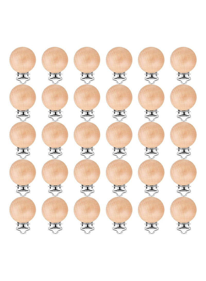 30 Pieces Natural Beech Wood Pacifier Clips Teething Grasping Toy Suspender Clip Holder Charm DIY