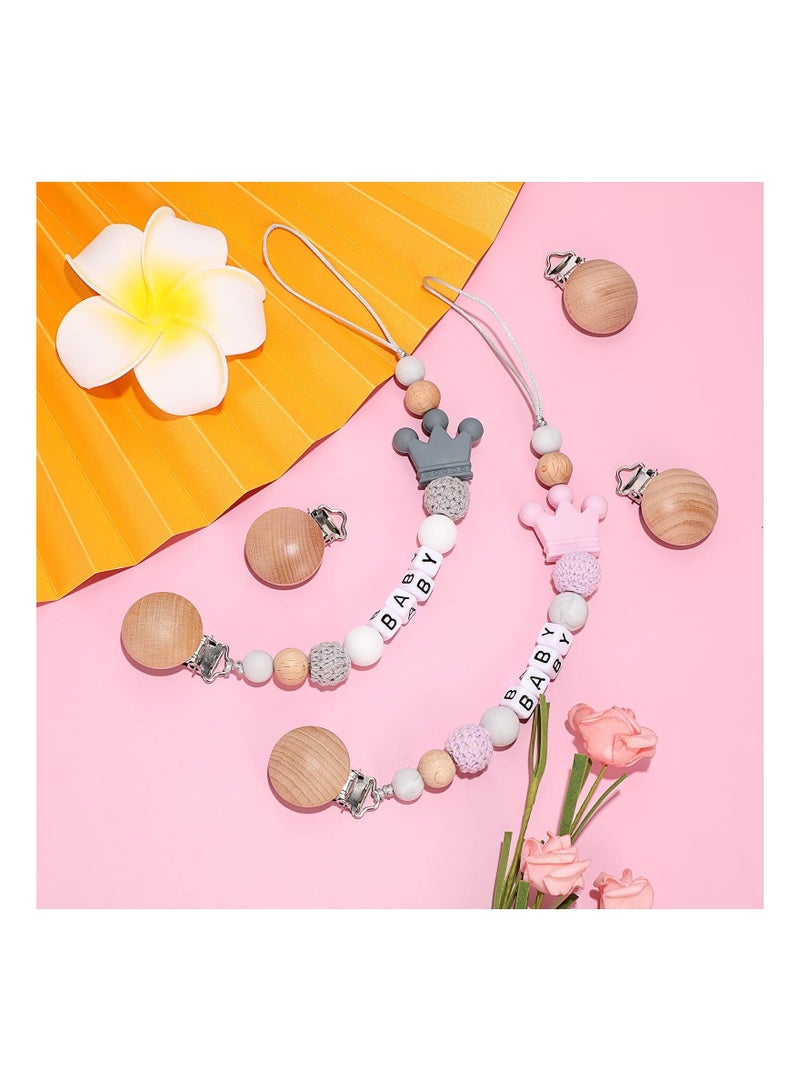 30 Pieces Natural Beech Wood Pacifier Clips Teething Grasping Toy Suspender Clip Holder Charm DIY