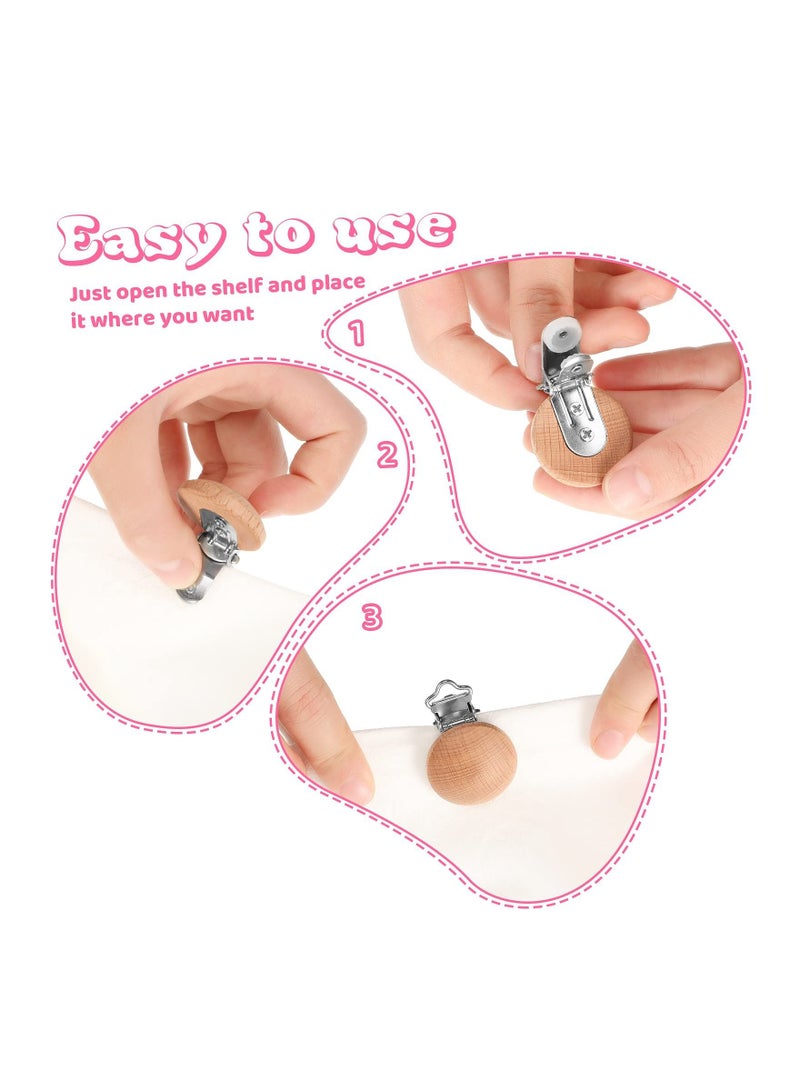 30 Pieces Natural Beech Wood Pacifier Clips Teething Grasping Toy Suspender Clip Holder Charm DIY