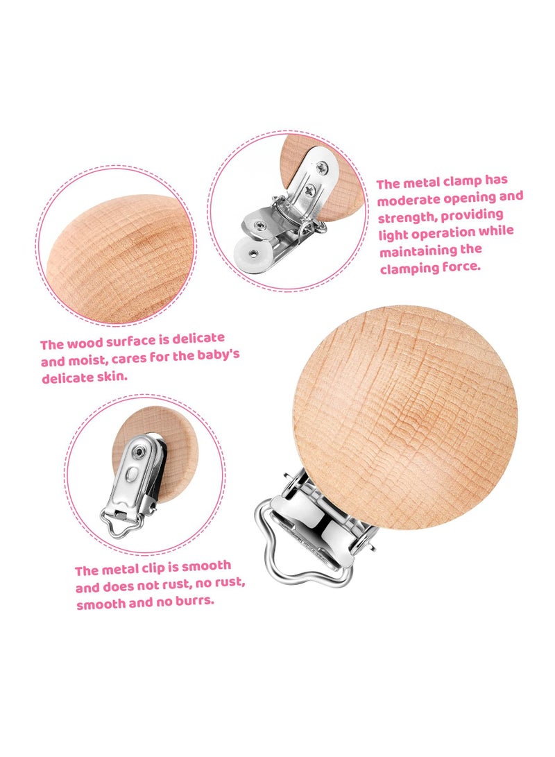 30 Pieces Natural Beech Wood Pacifier Clips Teething Grasping Toy Suspender Clip Holder Charm DIY