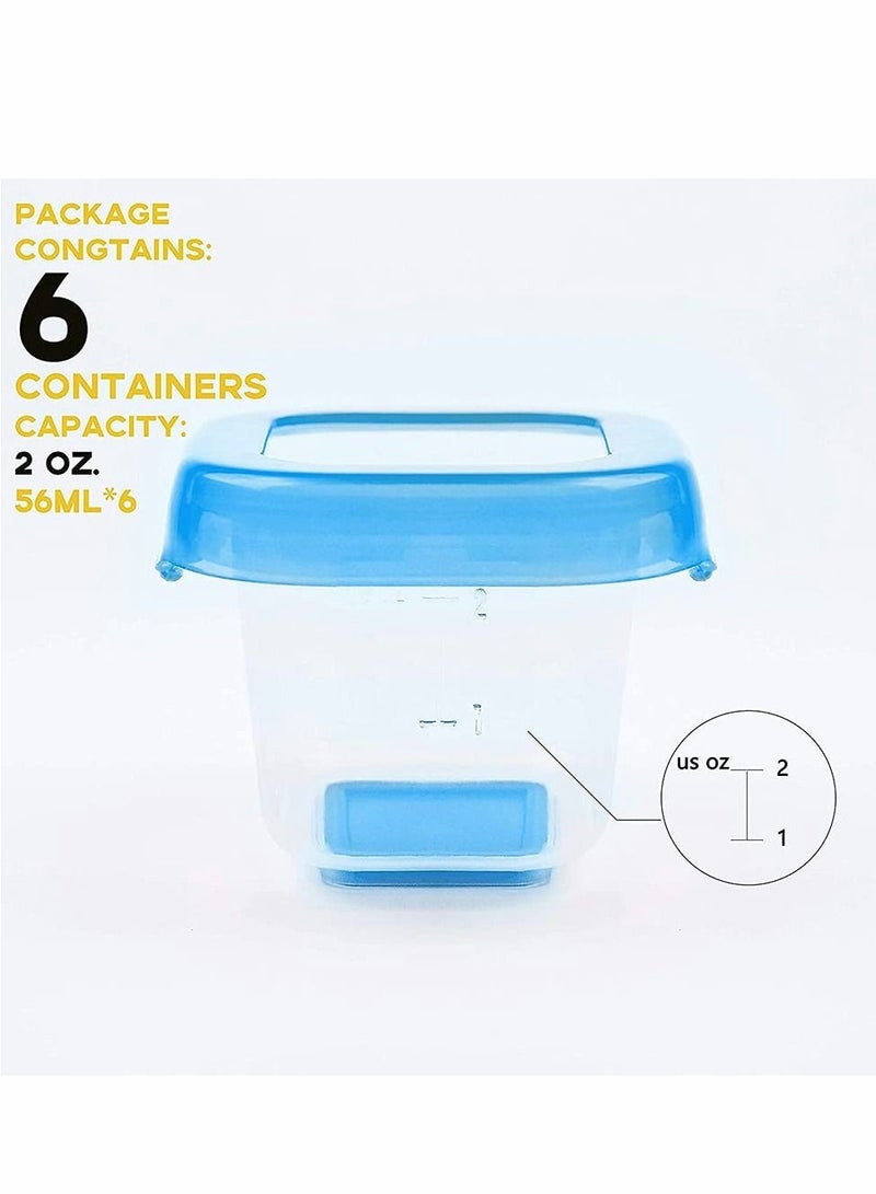 Baby Food Blocks Containers, Leakproof Containers with Lid and Soft Base, BPA Free Resuable Jars for Freezer, Microwave Dishwasher Safe 6Pcs 2oz