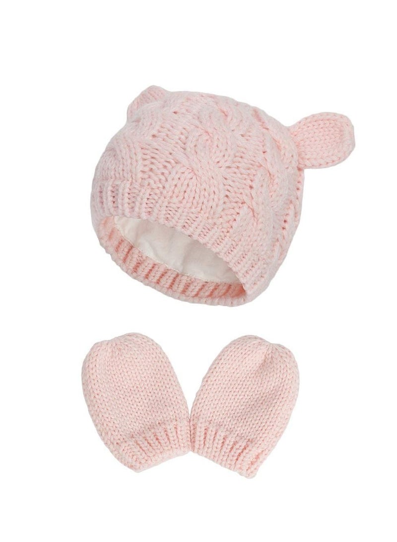 Newborn Winter Beanie Hat Gloves Set for Baby Girls Boys, Infant Toddler Warm Knitted Gloves, Unisex-Baby Beanies
