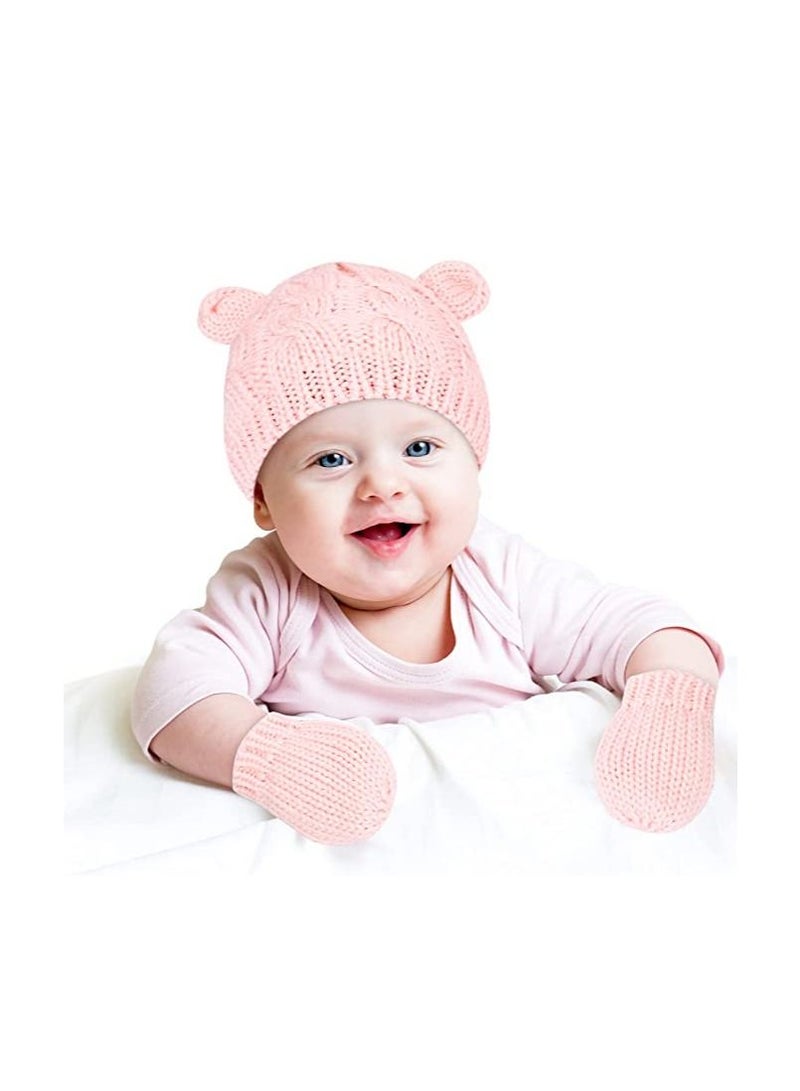 Newborn Winter Beanie Hat Gloves Set for Baby Girls Boys, Infant Toddler Warm Knitted Gloves, Unisex-Baby Beanies