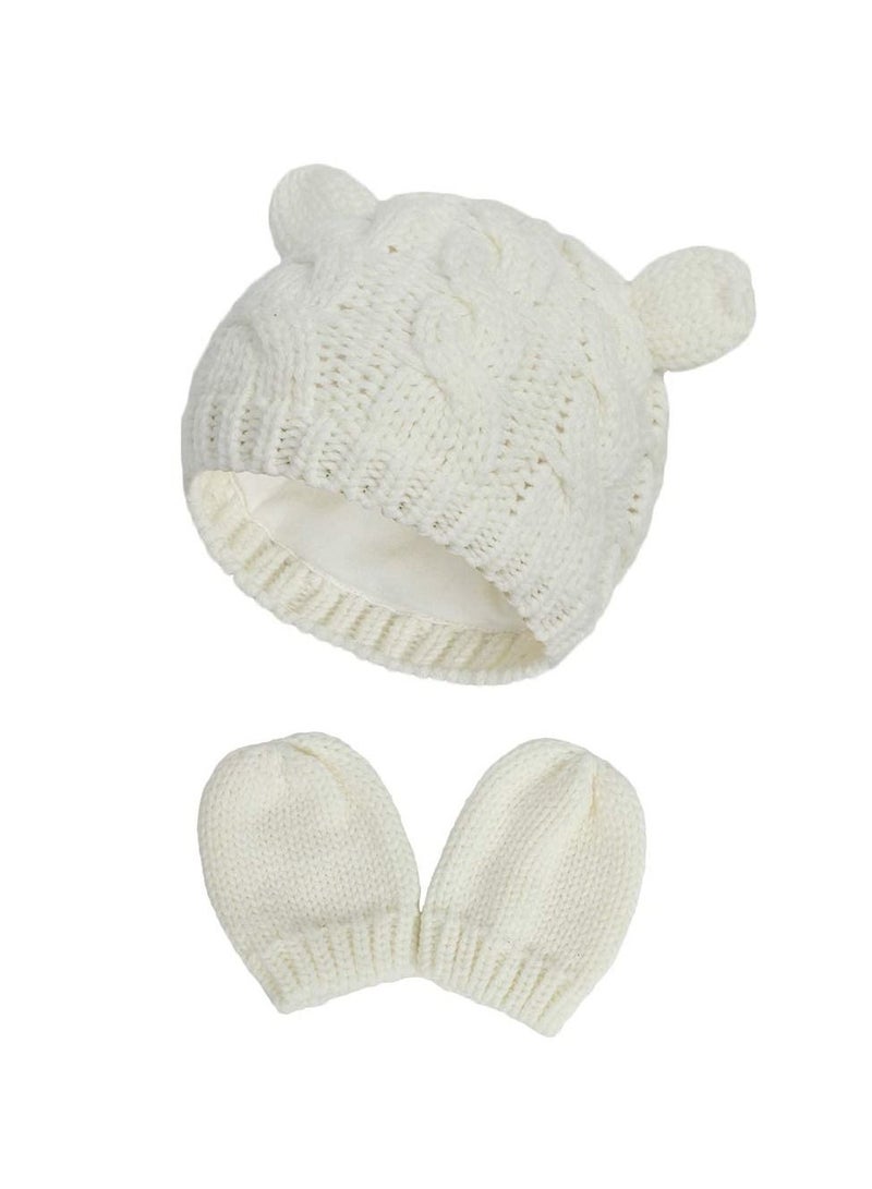 Newborn Winter Beanie Hat Gloves Set for Baby Girls Boys, Infant Toddler Warm Knitted Gloves, Unisex-Baby Beanies