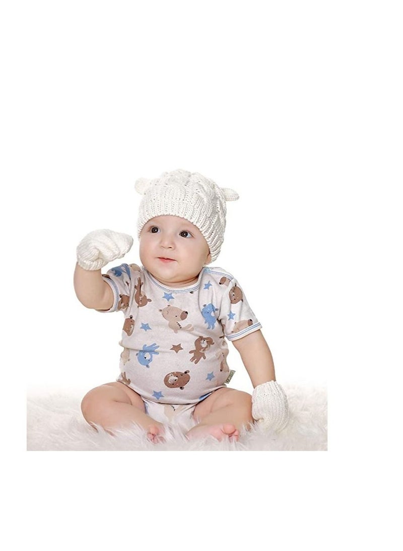 Newborn Winter Beanie Hat Gloves Set for Baby Girls Boys, Infant Toddler Warm Knitted Gloves, Unisex-Baby Beanies