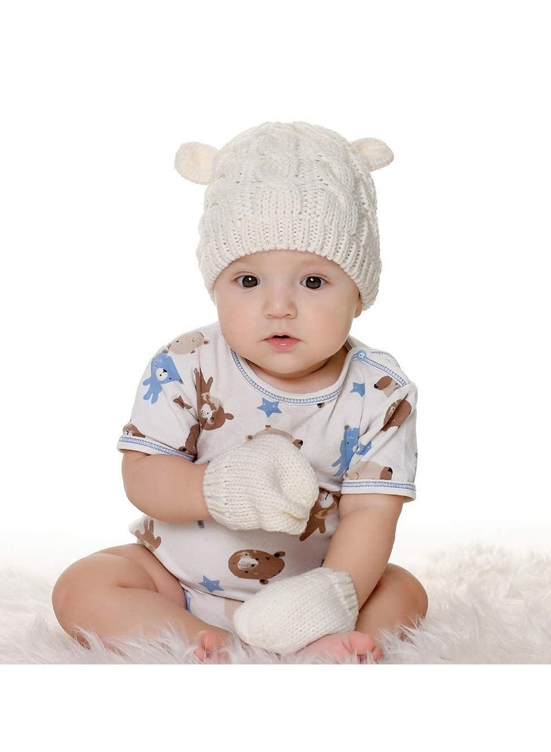 Newborn Winter Beanie Hat Gloves Set for Baby Girls Boys, Infant Toddler Warm Knitted Gloves, Unisex-Baby Beanies