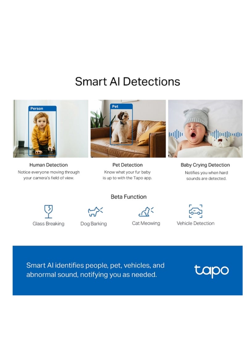 Tapo C220 4MP/2K Pan/Tilt AI CCTV WIFI, Wireless IP Camera With Smart AI Detection, Notifications, Pet, Person, Vechicle And Baby Crying Detection