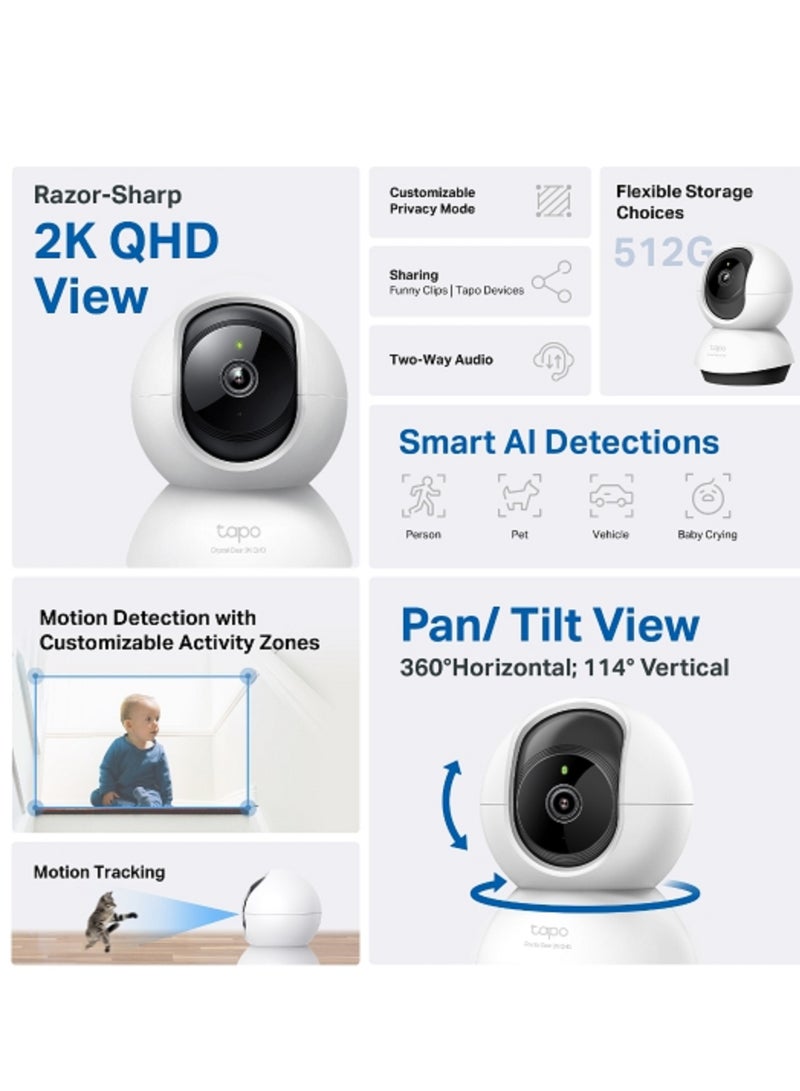 Tapo C220 4MP/2K Pan/Tilt AI CCTV WIFI, Wireless IP Camera With Smart AI Detection, Notifications, Pet, Person, Vechicle And Baby Crying Detection