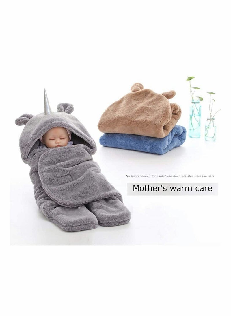 Baby Cute Hooded Swaddle Receiving Blanket, Fleece Cotton Stroller Crib Sleeping Bag Sack for Universal Newborn Infant Boy Girl Photography Prop For 0-12 Months (Blue)