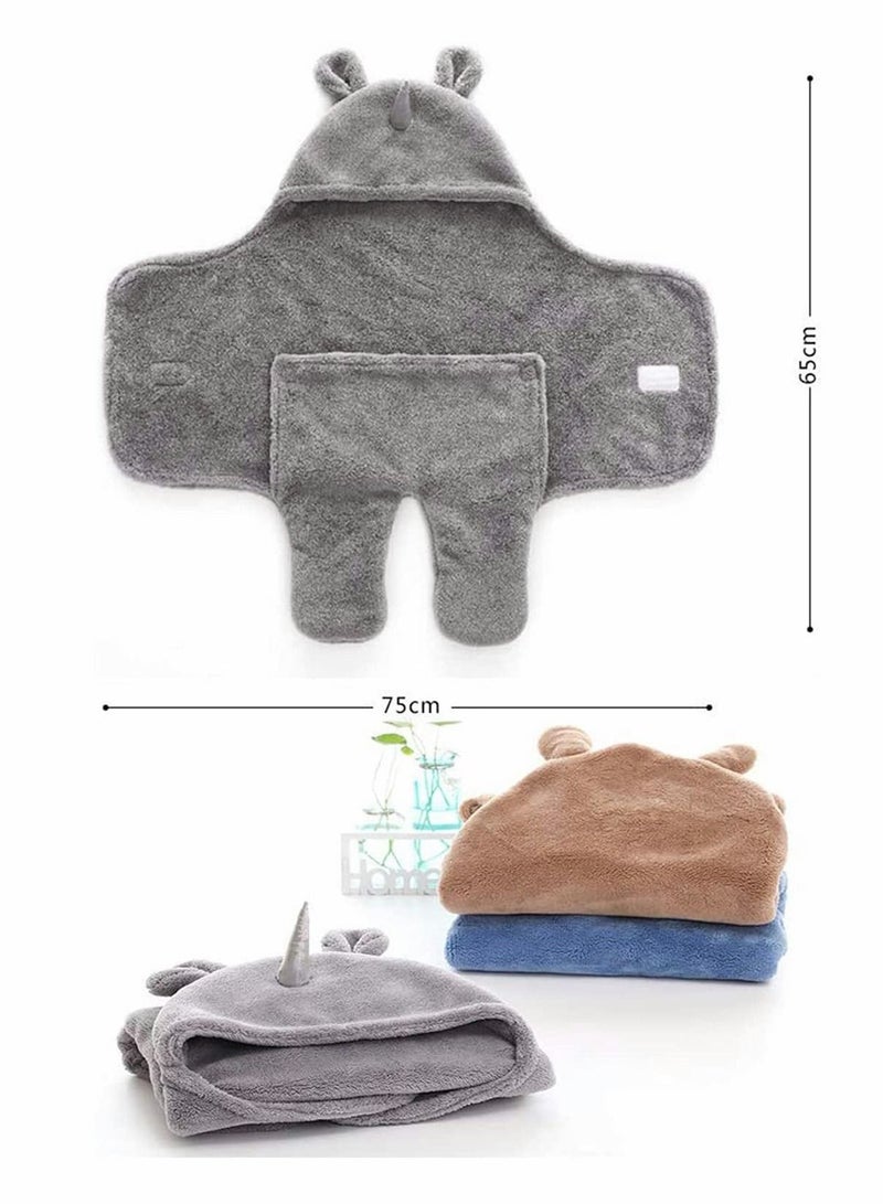 Baby Cute Hooded Swaddle Receiving Blanket, Fleece Cotton Stroller Crib Sleeping Bag Sack for Universal Newborn Infant Boy Girl Photography Prop For 0-12 Months (Blue)