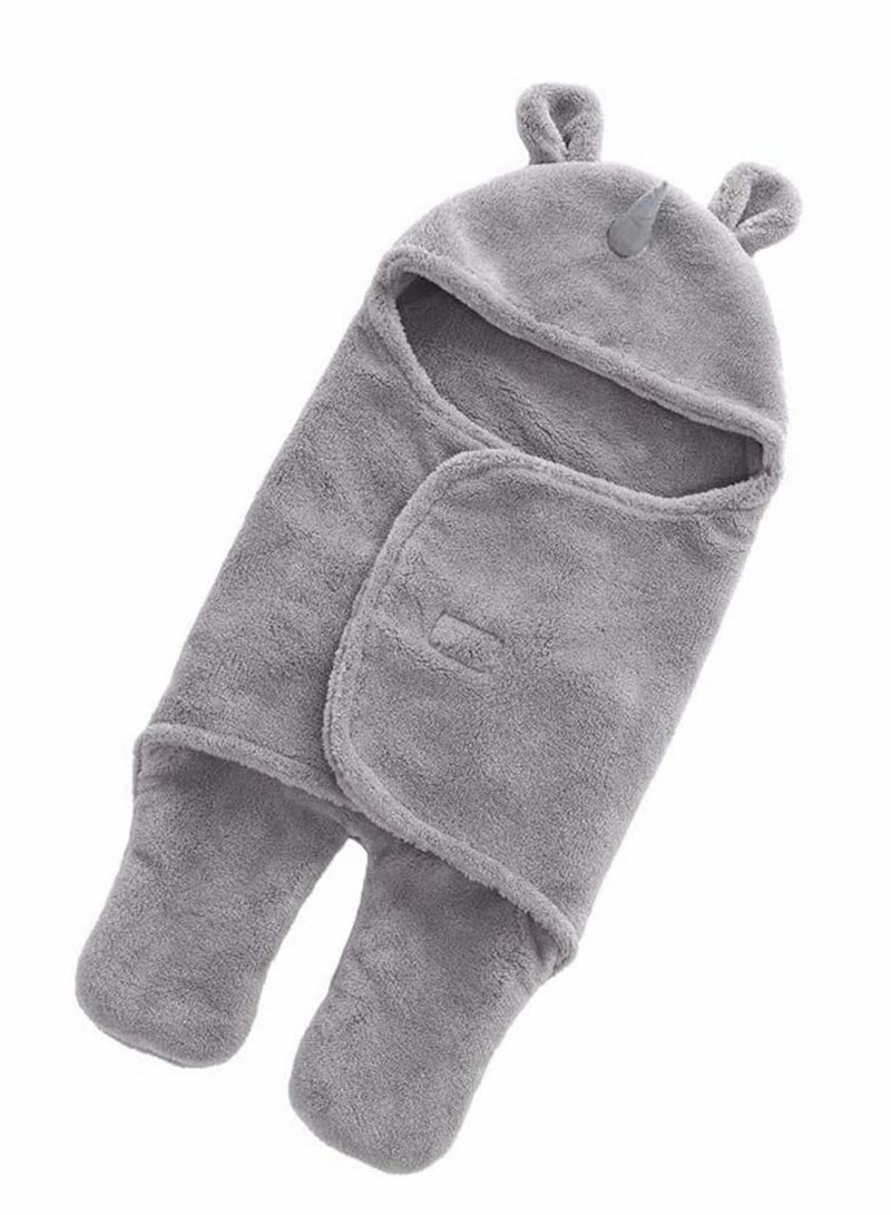 Baby Cute Hooded Swaddle Receiving Blanket, Fleece Cotton Stroller Crib Sleeping Bag Sack for Universal Newborn Infant Boy Girl Photography Prop For 0-12 Months (Blue)