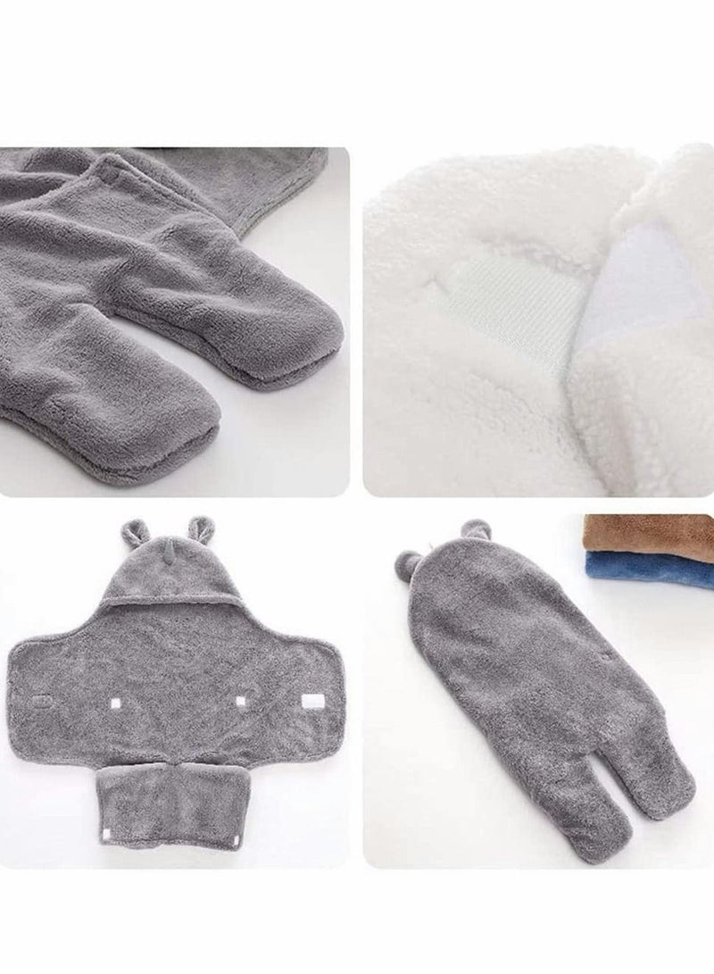 Baby Cute Hooded Swaddle Receiving Blanket, Fleece Cotton Stroller Crib Sleeping Bag Sack for Universal Newborn Infant Boy Girl Photography Prop For 0-12 Months (Blue)