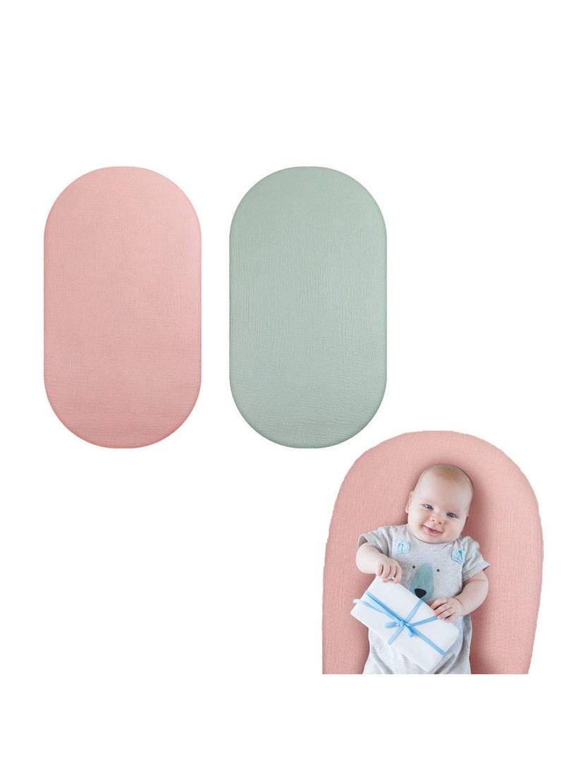 2 Pcs Bassinet Sheet for Baby, Cotton Fitted Unisex Mattress Sheets Baby Boy Girl Cradle Moses Basket Oval Rectangle Pad (Green, Pink)
