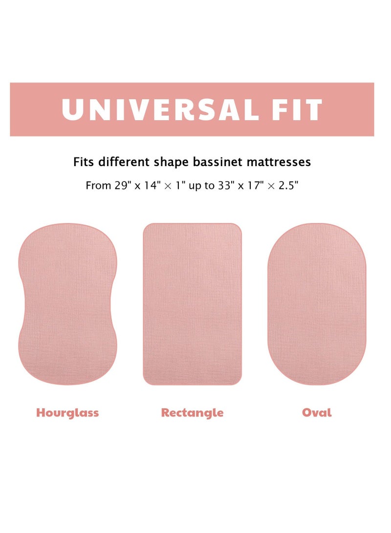 2 Pcs Bassinet Sheet for Baby, Cotton Fitted Unisex Mattress Sheets Baby Boy Girl Cradle Moses Basket Oval Rectangle Pad (Green, Pink)