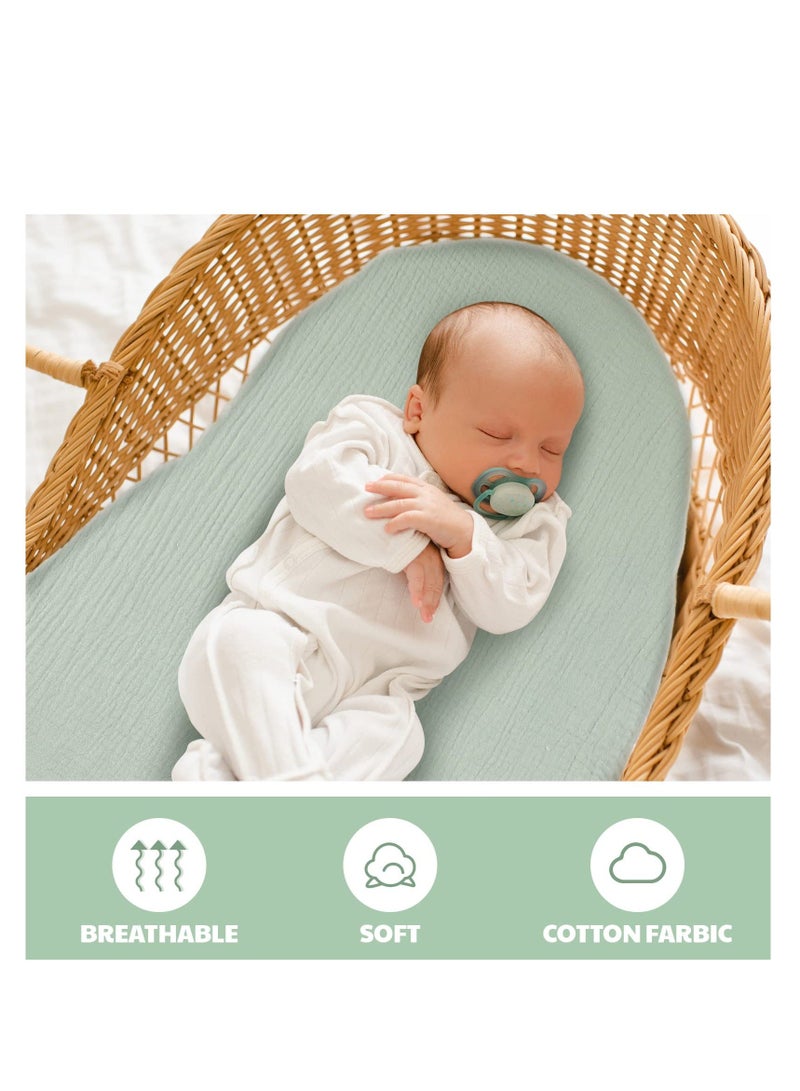 2 Pcs Bassinet Sheet for Baby, Cotton Fitted Unisex Mattress Sheets Baby Boy Girl Cradle Moses Basket Oval Rectangle Pad (Green, Pink)